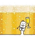 Cartoon Man Drinking Champagne and Bubbles Background Royalty Free Stock Photo