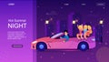 Cartoon Man Drive Cabriolet with Woman at Night