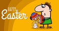 cartoon man with Easter bunny hatching from egg greeting card Royalty Free Stock Photo
