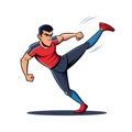 Cartoon man executing a high kick action pose Royalty Free Stock Photo