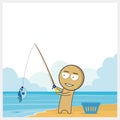 Man fishing with a fishing rod. A fisherman catches a fish with a fishing rod