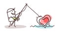 Cartoon Man Fishing a big Heart