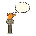 cartoon man with fox head with thought bubble