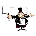 Cartoon man in a frock coat with a sign in his hand. Royalty Free Stock Photo