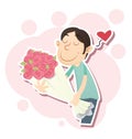 Cartoon man giving flowers Royalty Free Stock Photo