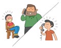 Cartoon man held hostage and ransom demanded by phone, vector illustration Royalty Free Stock Photo