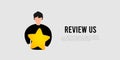 Cartoon man hold yellow star, costumer review illustration