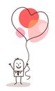 Cartoon man holding up a big celebration heart balloon Royalty Free Stock Photo