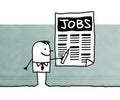 Cartoon man with jobs announces