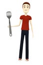 Cartoon man with kitchen untensil Royalty Free Stock Photo