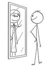 Cartoon of Man Looking at Himself in the Mirror but Seeing Woman Inside