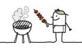 Cartoon Man with Meat Brochette and Barbecue