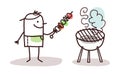 Cartoon Man with Meat Brochette and Barbecue Royalty Free Stock Photo