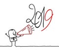 Cartoon Man with Megaphone and 2019 Sign