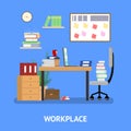 Cartoon Man Overwork in Office Card Poster Ad. Vector