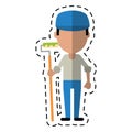 Cartoon man painter with roller and cap Royalty Free Stock Photo