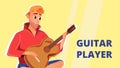 Cartoon Man Play Misic Acoustic Guitar Musician