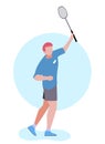 Cartoon Man Plays Badminton Isolated Illustration