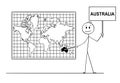 Cartoon of Man Pointing at Commonwealth of Australia Wall World Map