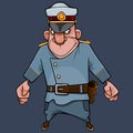 Cartoon man in police uniform with a gun in a holster