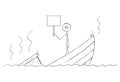 Cartoon of Man, Politician or Businessman Standing Depressed on Sinking Boat With Empty Sign