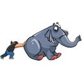 Cartoon man pushes elephant