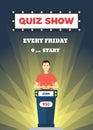 Cartoon Man Quiz Game Show Concept. Vector