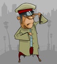 Cartoon man in a ragged uniform salutes