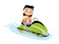 Cartoon man riding a jet boat Royalty Free Stock Photo