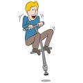 Cartoon Man Riding Pogo Stick Royalty Free Stock Photo