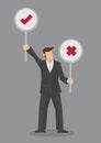 Cartoon Man with Right and Wrong Sign Vector Illustration