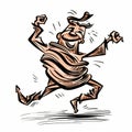 Cartoon Man Running In The Air With Towel: Sinuous Lines And Happy Expressionism