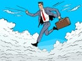 A Cartoon Of A Man Running With A Briefcase - Super businessman is flying with his briefcase Royalty Free Stock Photo