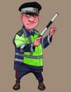 Cartoon man in traffic inspector clothes with wand in hand