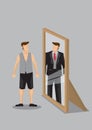 Cartoon Man Sees Himself as Rich Man in Mirror Reflection Vector