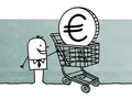 Cartoon man with shopping cart and Euro sign