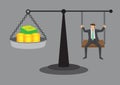 Cartoon Man Sitting on Weighing Scale with Money Vector Illustration Royalty Free Stock Photo
