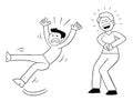 Cartoon man slips and falls and his bad friend laughs, vector illustration Royalty Free Stock Photo