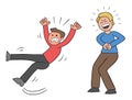 Cartoon man slips and falls and his bad friend laughs, vector illustration Royalty Free Stock Photo