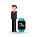 Cartoon man smart watch and jogging icon