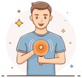 Cartoon Man Smiling and Holding a Megaphone Concept Illustration Royalty Free Stock Photo