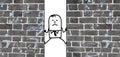 Cartoon man squeezed between two walls