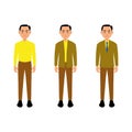 Cartoon man standing in various clothes, vector illustration, white background