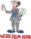 Cartoon man staying at home and working from home to be safe from corona virus vector illustration