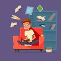 cartoon man student reading books Royalty Free Stock Photo