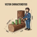 A beard standing next to oversized vector graphics of logs and bar charts. Royalty Free Stock Photo