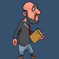 Cartoon man in suit with tie and book in hand looking away with annoyance