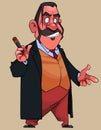 Cartoon man in a suit with a tie and a cigar in his hand