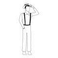 Cartoon man with suspenders,black and white design