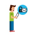 Cartoon man tablet email padlock security Royalty Free Stock Photo